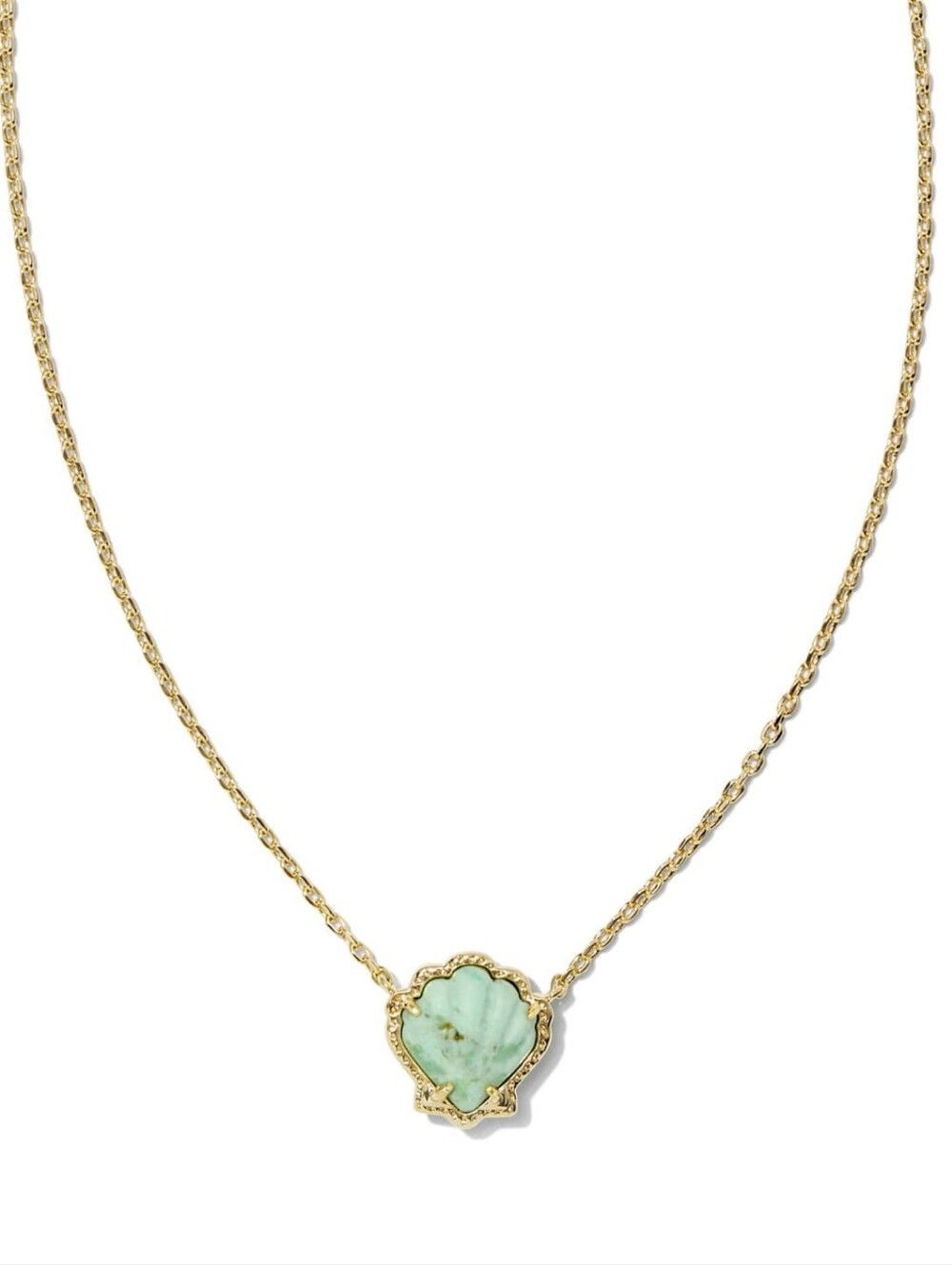 Brynne Gold Shell Short Pendant Necklace in Sea Green Chrysocolla